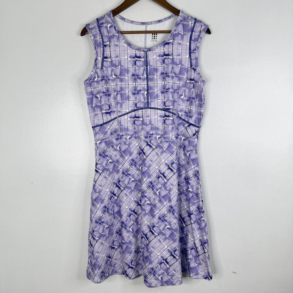 Title Nine Dress Large Purple Check Fit & Flare Tank Casual Knee Length Womens